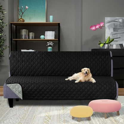 U-NICE HOME Futon Sofa Covers Reversible Sofa Slipcover Armless Cover Furniture Protector Couch Cover Water Resistant (Futon, Black/Grey)