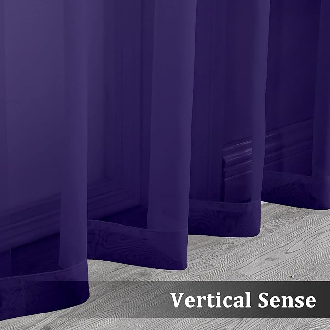 OVZME 2 Pieces Sheer Curtains 96 Length Window Treatments, Voile Drapes Light Airy Window Decor for Patio Door Living Room Bedroom, Each W42 X L96 inches, Purple