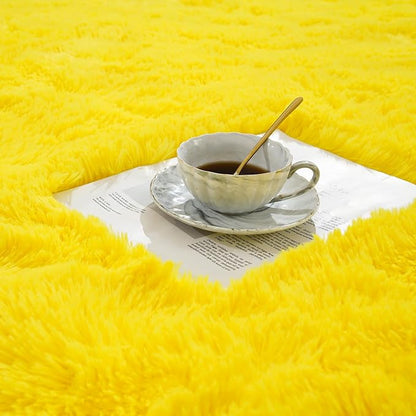 Amearea Premium Soft Fluffy Rug Modern Shag Carpet, 9x12 Feet, Fuzzy Shaggy Rugs for Bedroom Living Room Teen Apartment Decor, Comfortable Indoor Furry Dorm Carpets, Yellow