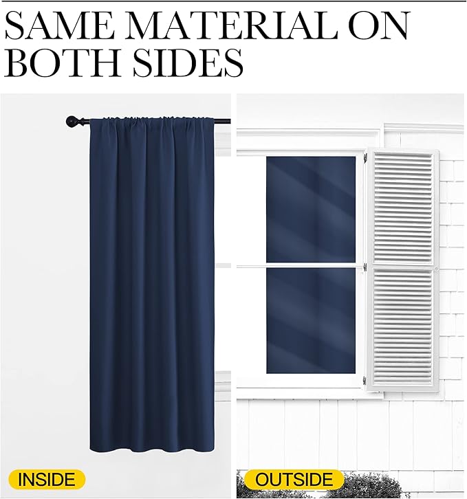 NICETOWN RV Blackout Curtains for Camper Windows, Kitchen Curtains, Short Blackout Curtains & Drapes, Thermal Insulated Rod Pocket Window Treatment Draperies for Nursery (Navy, 34" x 30", Set of 2)
