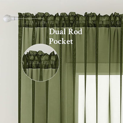 MIULEE 2 Panels Solid Color Sheer Window Curtains Elegant Window Voile Panels/Drapes/Treatment for Bedroom Living Room (54X54 Inches Olive Green)