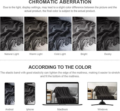 BOURINA Black Throw Blanket 50x60 Inches Throw Textured Solid Soft Sofa Couch Decorative Knit Blanket
