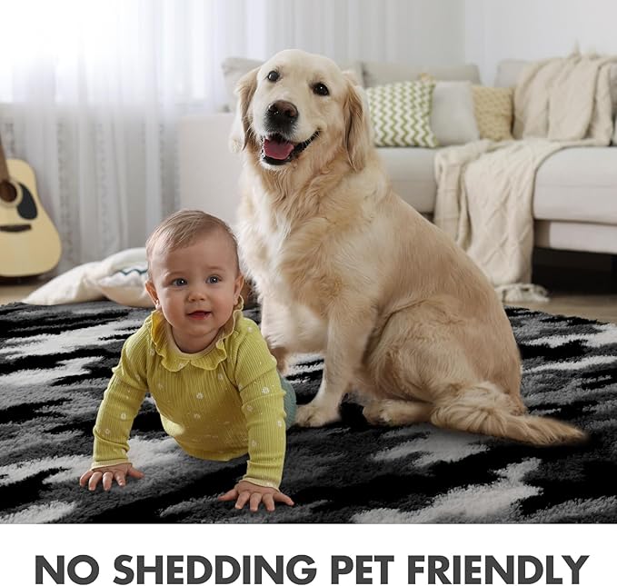 6x9 Ft Large Shag Rugs for Living Room Decor, Tie-Dyed Ultra Soft Fluffy Furry Area Rugs for Bedroom Indoor Floor, Aesthetic Carpet for Kids Home (Grey)