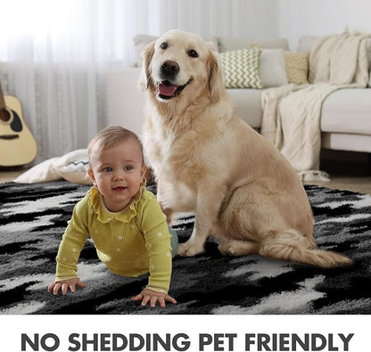 5x7 Ft Large Shag Rugs for Bedroom Living Room, Tie Dyed Ultra Soft Fluffy Furry Area Rug for Indoor Floor, Aesthetic Carpet for Home Decor (Grey)