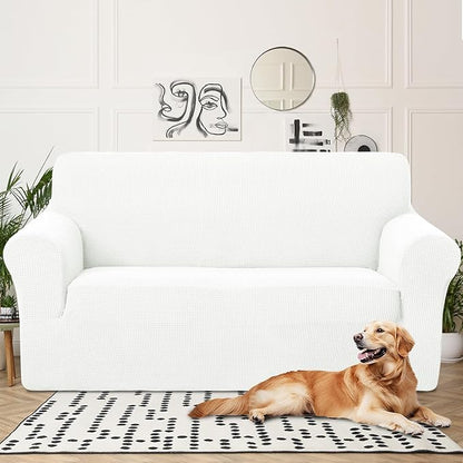 U-NICE HOME Oversized Stretch Loveseat Couch Cover Sofa Covers Washable Sofa Slipcover Furniture Protector for 2 Cushion Couch Sofa Pet Friendly, Ivory White
