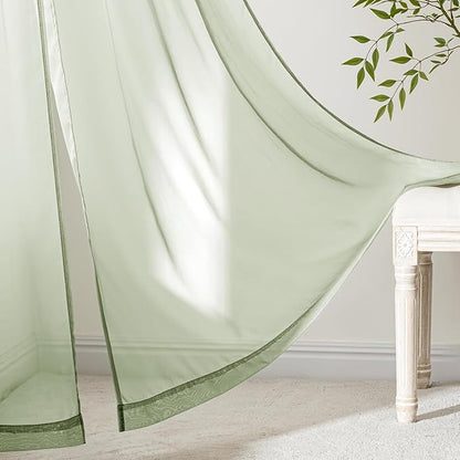 MIULEE Sage Green Sheer Curtains 63 Inches Long, 4 Panels Set, Light Filtering Rod Pocket Voile Drapes Window Treatments, Semi Transparent Airy Fabric for Bedroom and Living Room, 42 x 63 Inches