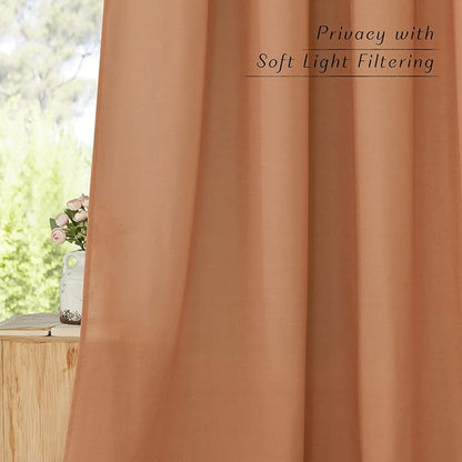NICETOWN Flax Linen Curtains 108 inches Long for Large Windows, Ring Top Privacy with Light Filtering Linen Blend Drapes for Bedroom/Living Room, Burnt Orange, W55 x L108, Set of 2