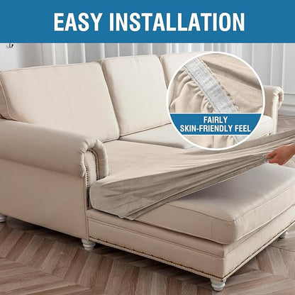Couch Cover Velvet Chaise Cushion Cover for Sectional Sofas - Elastic L-Shaped Sofa Seat Covers Washable, Slipcover Protector (1-Piece, Taupe)
