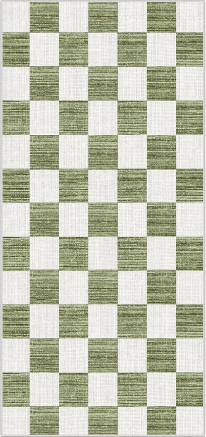 Front Door Mat Indoor Entrance - 2x4.3 Ft Green White Non-Slip Washable Doormat Outdoor Entrance Porch Rug Checkered Runner Rug for Kitchen Hallway Bedroom Laundry Room Porch Decor