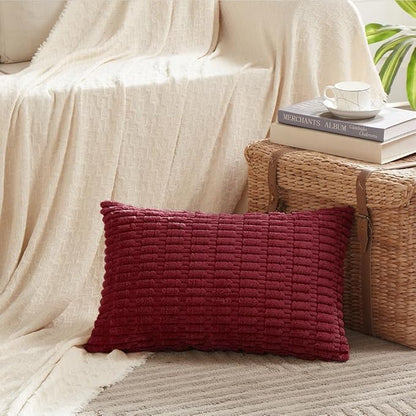 Fancy Homi 4 Packs Burgundy Decorative Throw Pillow Covers 12x20 Inch for Living Room Couch Bed, Holiday Christmas Home Decor Gift, Soft Plush Corduroy Cute Square Accent Cushion Case 30x50 cm