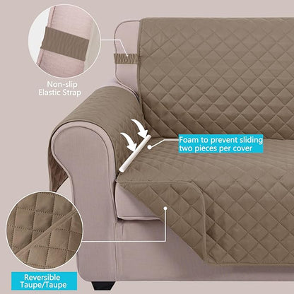 U-NICE HOME Loveseat Sofa Cover Reversible Couch Covers for 2 Cushion Couch for Dogs Furniture Protector Cover with Elastic Straps Water Resistant(Loveseat Small, Taupe/Taupe)