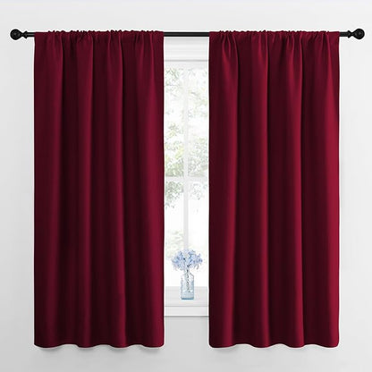 NICETOWN Blackout Curtains for Bedroom, Blackout Curtain Panels, Wine Red, 1 Pair, 42 by 45-inch, Window Treatment Energy Saving Thermal Insulated Solid Rod Pocket Blackout Drapes/Draperies