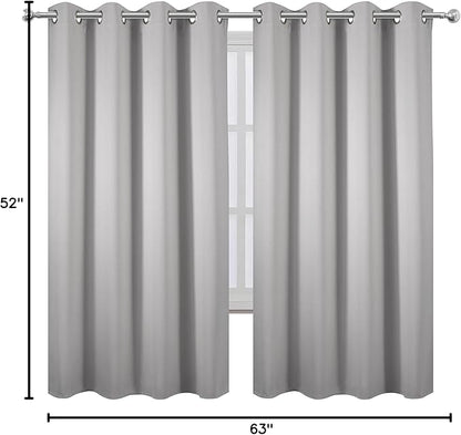 LEMOMO Light Grey Blackout Curtains 52 x 63 Inch Length/Set of 2 Curtain Panels/Thermal Insulated Room Darkening Blackout Curtains for Bedroom
