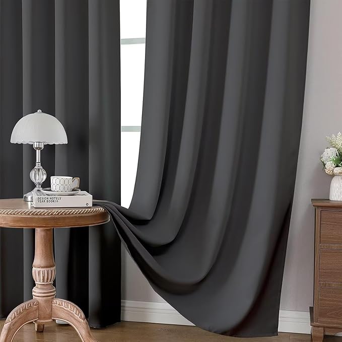 Joydeco Blackout Curtains 95 Inch Length 2 Panels Set, Thermal Insulated Grey Curtains & Drapes 2 Burg, Room Darkening Grommet Drapes for Living Room Bedroom Window (Dark Grey, W52 x L95 Inch)