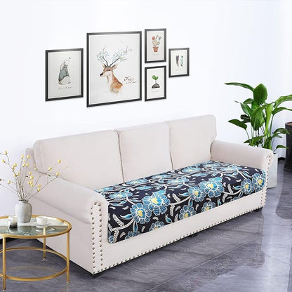 hyha Printed Couch Cushion Covers, Floral Sofa Covers Washable for 3 Cushion Couch, Stretch Pattern Outdoor Cushion Covers for Patio Furniture with Elastic Bottom(Large, Bluebell)