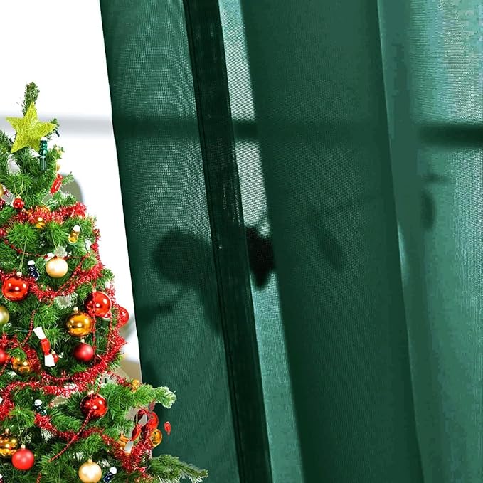 SpaceDresser Basic Rod Pocket Sheer Voile Window Curtain Panels Foliage Green 1 Pair 2 Panels 26 Width 30 Inch Long for Kitchen Bedroom Children Living Room Yard（Foliage Green，26Wx 30L）