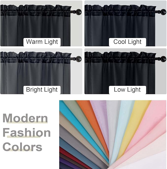 Black Sheer Curtains for Bedroom Living Room 45 Inch Length 2 Panels, Soft Airy Light Filtering Small Kitchen Window Curtains, Rod Pocket Short Curtain Drapes, Black, 42" Wx45 L Inches