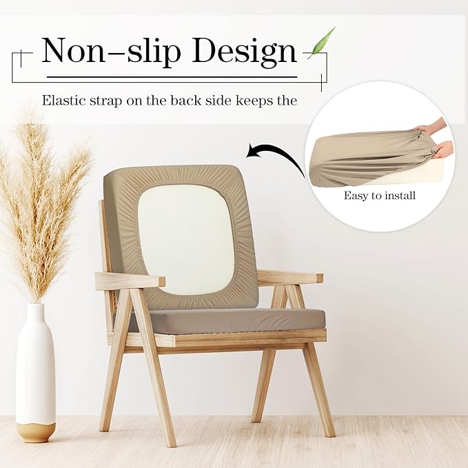 Newwiee 8Pcs Patio Cushion Covers Stretch Outdoor Cushion Cover Replacement for Patio Furniture Sofa Couch Slipcovers, Soft Flexibility Washable Furniture Protector(Waterproof Pure,Khaki Yellow)