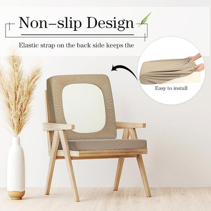Newwiee 8Pcs Patio Cushion Covers Stretch Outdoor Cushion Cover Replacement for Patio Furniture Sofa Couch Slipcovers, Soft Flexibility Washable Furniture Protector(Waterproof Pure,Khaki Yellow)
