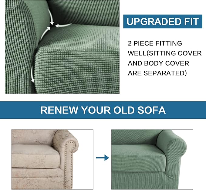 H.VERSAILTEX 2-Pieces Armchair Cover Chair Slipcovers with Arms Furniture Protector Cover Fit Armchair Width Up to 47 Inch, Jacquard Spandex Couch Covers Armchair Slipcover - Loden Frost, Chair
