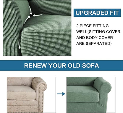 H.VERSAILTEX 2-Pieces Armchair Cover Chair Slipcovers with Arms Furniture Protector Cover Fit Armchair Width Up to 47 Inch, Jacquard Spandex Couch Covers Armchair Slipcover - Loden Frost, Chair