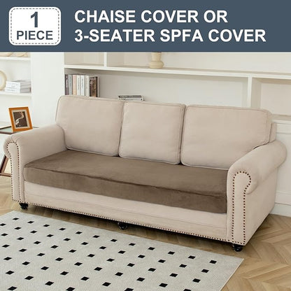 Couch Cover Velvet Chaise Cushion Cover for Sectional Sofas - Elastic L-Shaped Sofa Seat Covers Washable, Slipcover Protector (1-Piece, Leather Brown)