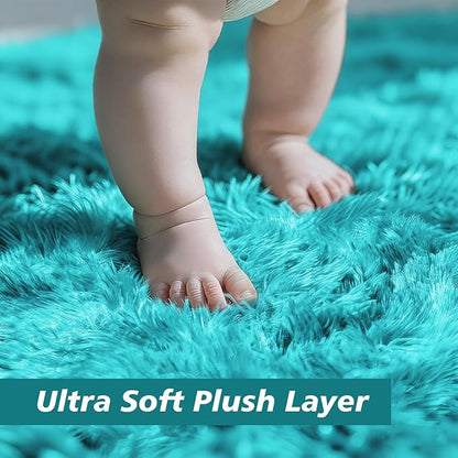 yulidayang Soft Round Area Rug for Kids Bedroom, Fluffy Fuzzy Shaggy Rug 6'X6'for Living Room, Non Slip Circle Plush Rug for Girls Room Nursery Dorm Decor,Light Blue