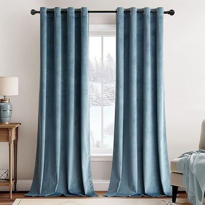 MIULEE Velvet Curtains - Dark Slate, Elegant Grommet, Thermal Insulated, Soundproof, Room Darkening Blue Black Out Curtains/Drapes for Classical Living Room, Bedroom Decor - 52 x 108 Inch, 2 Panels