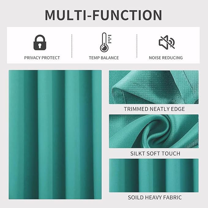 Joydeco Blackout Curtains 45 Inch Length 2 Panels Set, Thermal Insulated Long Curtains& Drapes 2 Burg, Room Darkening Grommet Drapes for Living Room Bedroom Window (W52 x L45 Inch, Peacock Blue)