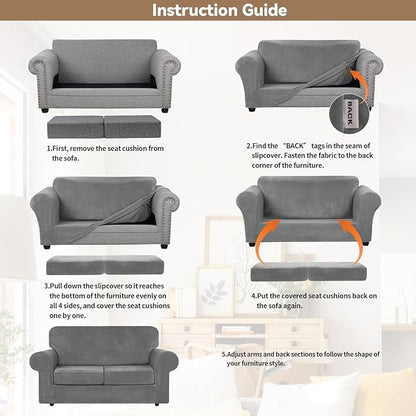 WEERRW Velvet Couch Covers for 2 Cushion Couch Sofa - High Stretch Luxury Velvet Plush 3 Pieces Sofa Slipcovers with Elastic Bottom, Furniture Protector for Pets, Machine Washable, Light Grey, Medium