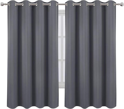 LEMOMO Grey Blackout Curtains 52 x 63 Inch/Gray Curtains Set of 2 Panels/Room Darkening Curtains for Bedroom Thermal Insulated Drape