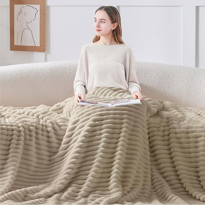 BEDELITE Blankets Queen Size for Bed, 300GSM Soft & Warm Fleece Blanket, Decorative and Giftable Striped Linen Blankets for Women, Men, 90"x90"