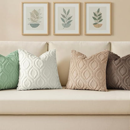 decorUhome Throw Pillow Covers 22x22 Inch Set of 2, Soft Plush Faux Wool Sage Green Solid Couch Pillow Covers, Accent Euro Sham Farmhouse Neutral Square Pillow Cases for Sofa Bed Living Room