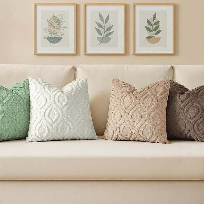 decorUhome Throw Pillow Covers 20x20 Inch Set of 2, Soft Plush Faux Wool Light Khaki Solid Couch Pillow Covers, Accent Farmhouse Neutral Square Pillow Cases for Sofa Bed Living Room