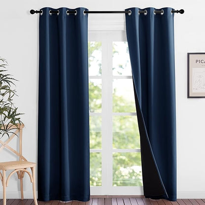 NICETOWN Complete 100% Blackout Curtain Set, Thermal Insulated & Energy Efficiency Window Draperies for Guest Room, Full Shading Panels for Shift Worker and Light Sleepers, Navy Blue, 37W x 84L, 2 Pcs