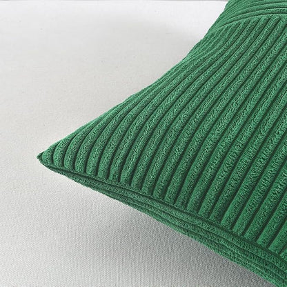 Fancy Homi 2 Packs Green Lumbar Decorative Throw Pillow Covers 12x20 Inch for Couch Bed Sofa, Holiday Christmas Home Decor Gift, Soft Striped Corduroy Rectangle Accent Cushion Case 30x50 cm