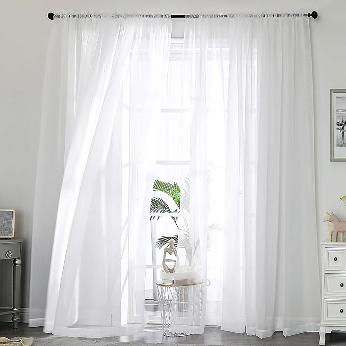 OWENIE Sheer White Curtains, Sheer Curtains 96 inches Long 2 Panels Set, Rod Pocket Voile Fimly Sheer Drapes for Living Room/Bedroom, 2pcs, Each 59" W x 96" L