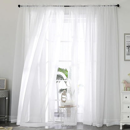 OWENIE Sheer White Curtains, Sheer Curtains 96 inches Long 2 Panels Set, Rod Pocket Voile Fimly Sheer Drapes for Living Room/Bedroom, 2pcs, Each 59" W x 96" L