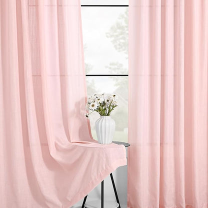 Light Pink Linen Back Tab Curtains 102 Inches Long for Living Room 2 Panels Set Neutral Modern Farmhouse Rod Pocket Light Filtering Semi Sheer Window Curtains for Kids Bedroom Pink Decor