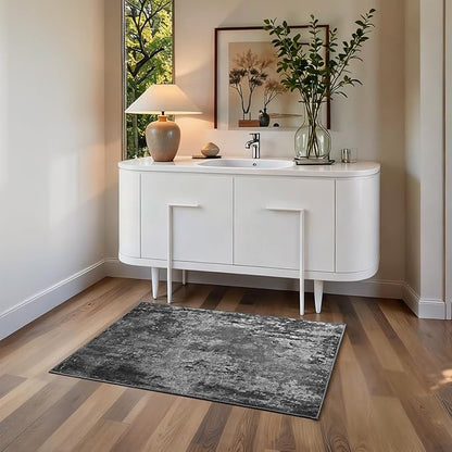 Entrance Rugs Indoor 2x3 Black Entry Rug Washable Abstract Black Small Area Rug Non-Slip Low Pile Throw Rugs for Entryway, Kitchen Floor, Front Door Indoor Door Mat, Bathroom, Bedroom Bedside