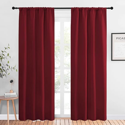 NICETOWN Christmas Burgundy Curtains Blackout Drapes - Home Decorations Thermal Insulated Solid Blackout Living Room Curtains/Draperies for Present (1 Set, 42 x 84 inches, Red)