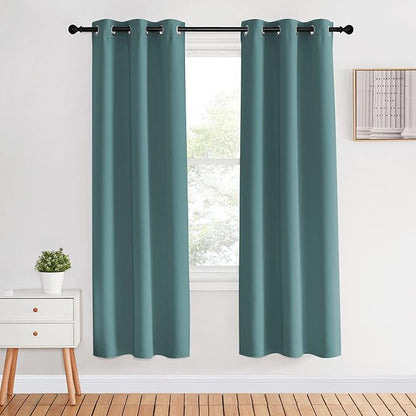 NICETOWN Modern Blackout Curtains Noise Reducing for Bedroom, Greyish Blue, 2 Panels, W34 x L70 -Inch, Thermal Insulated and Privacy Room Darkening Drape Panels for Boy's Guest Room Door Window