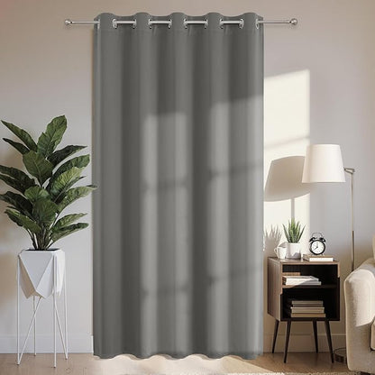 Joydeco Blackout Patio Sliding Door Curtains 84 Inches Long, Grommet Privacy Room Divider Curtains, Extra Wide Thermal Blackout Drapes for Bedroom Living Room (Light Grey, 70Wx84L, 1 Panel)