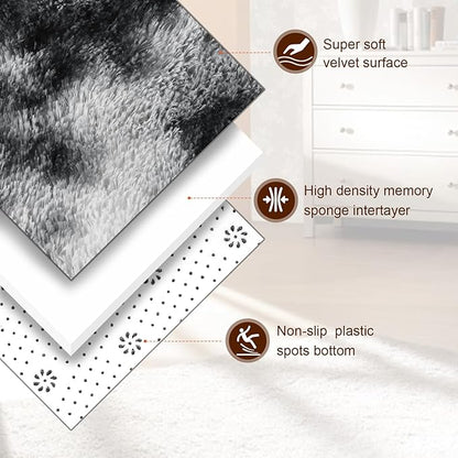 TWINNIS Super Soft Shaggy Rugs Fluffy Carpets, 5x8 Feet, Indoor Modern Plush Area Rugs for Living Room Bedroom Kids Room Nursery Home Decor, Upgrade Anti-Skid Rectangular Fuzzy Rug, Black and White