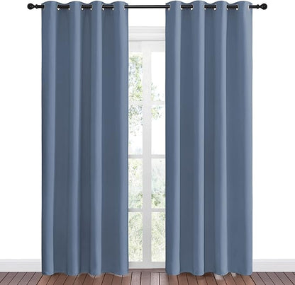 NICETOWN Stone Blue Room Darkening Curtain Panels 86" Length for Bedroom Living Room, Thermal Insulated Blackout Draperies for Home Decoration, Total Privacy (55" Width, 2 Pieces)