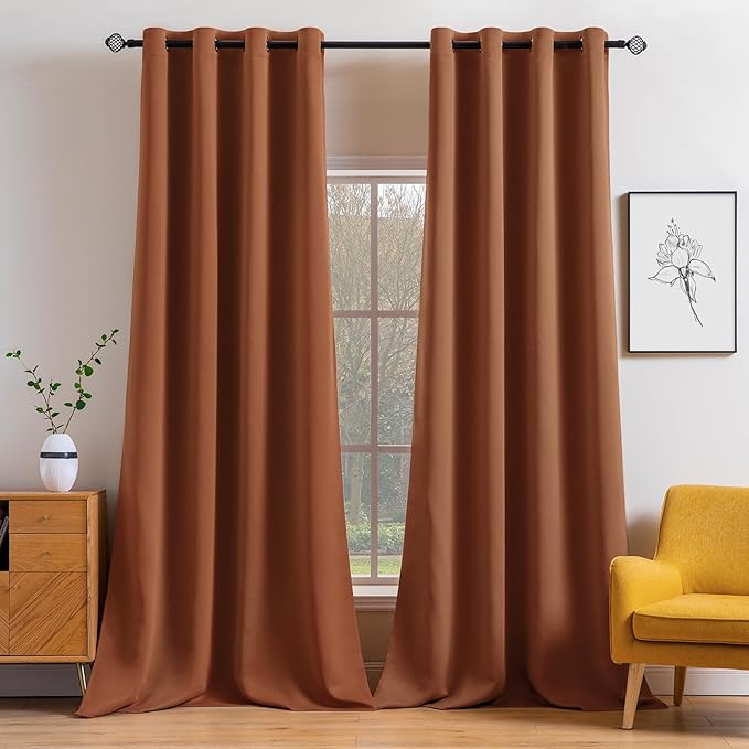 MIULEE Blackout Curtains 96 Inches Long for Bedroom Living Room Thermal Insulated Room Darkening Grommet Top Solid Light Blocking Drapery Set of 2 Window Panels Terracotta