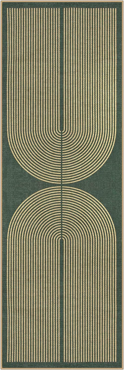 Lahome Enfys Modern Rainbow Easy Jute Entryway Runner Rug, Washable Carpet Runners for Hallway 6ft, Farmhouse Non Slip Stain Resistant Kitchen Mats for Floor Laundry Room Porch Bedroom, Dark Green
