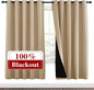 NICETOWN Living Room Completely Shaded Draperies, Privacy Protection & Noise Reducing Ring Top Drapes, Black Lined Insulated Window Treatment Curtain Panels(Biscotti Beige, 2 Pieces, W70 x L72)