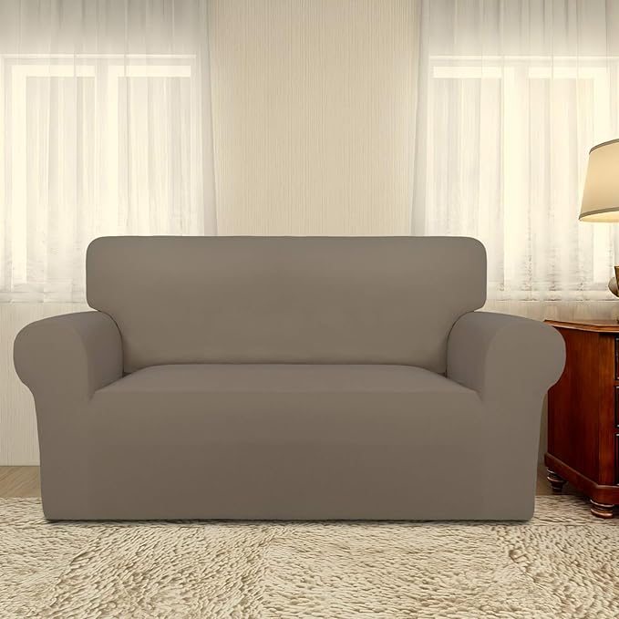 PureFit Super Stretch Sofa Slipcover – Spandex Non Slip Soft Couch Sofa Cover, Washable Furniture Protector with Non Skid Foam and Elastic Bottom for Kids, Pets （Loveseat, Natural）