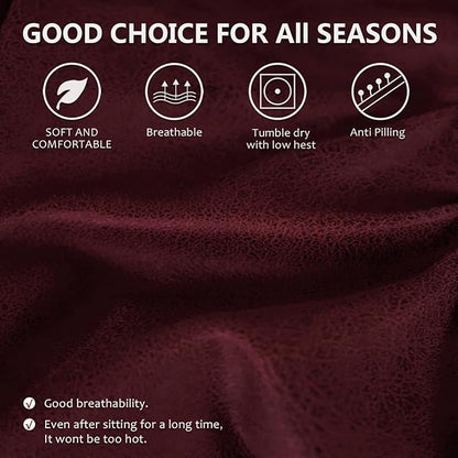 Leather Look Couch Cushion Covers Sofa Seat Slipcovers Sets Couches Furniture Protector for Sectional Armchair Loveseat Pets Kids Stretch Spandex Fabric (1 T-Cushion loveseat, Burgundy)